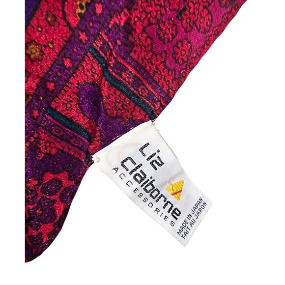 Liz Claiborne Silk Scarf Blue Red Purple Paisley Floral Hibiscus Flower DH722 - Picture 8 of 8